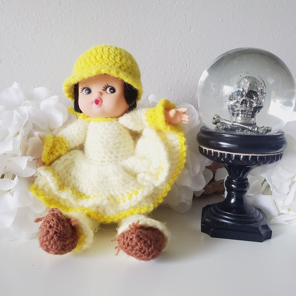 11" Handmade Crochet Doll Yellow Dress